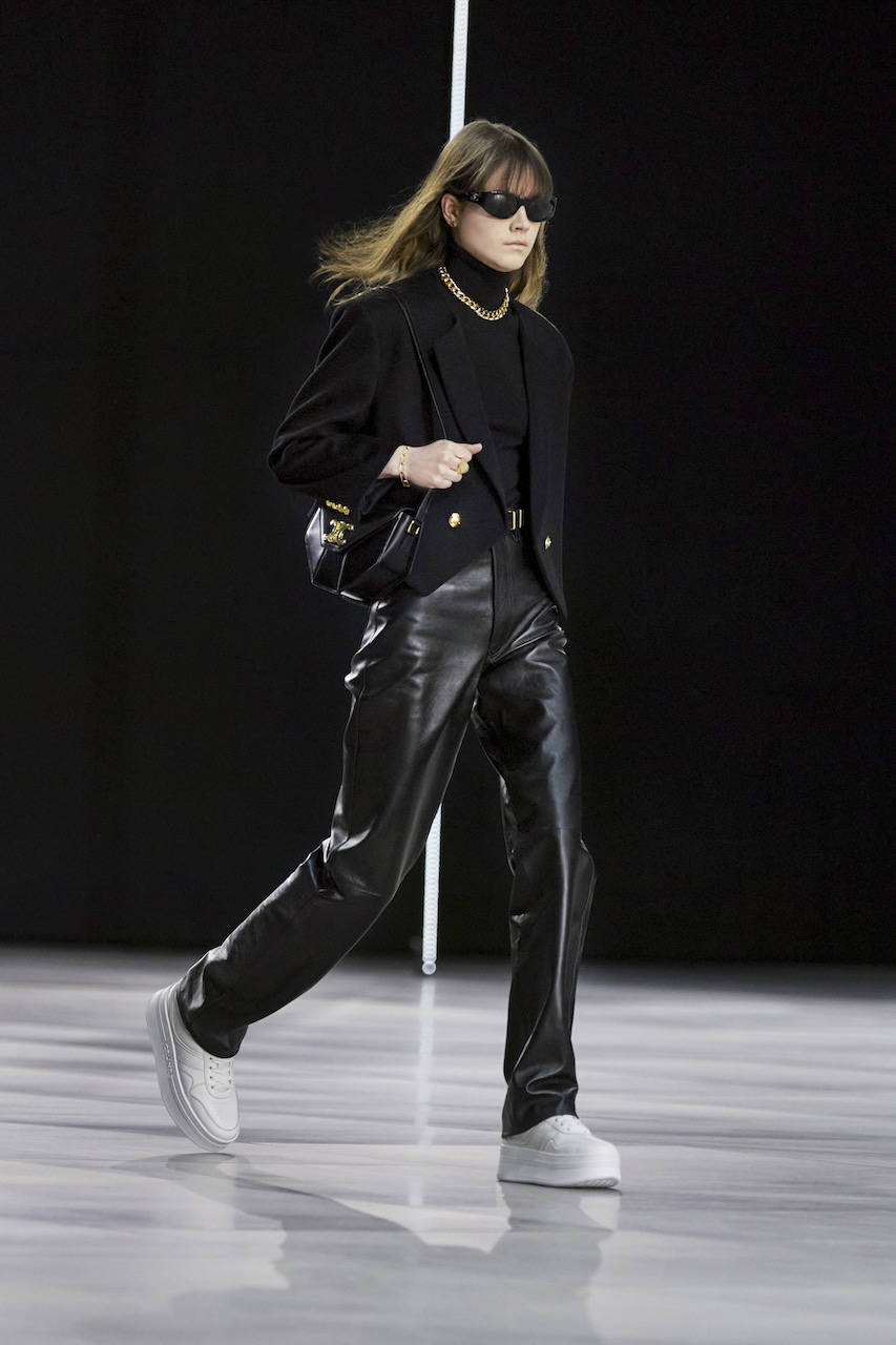بنطلون جلد أسود من Celine
