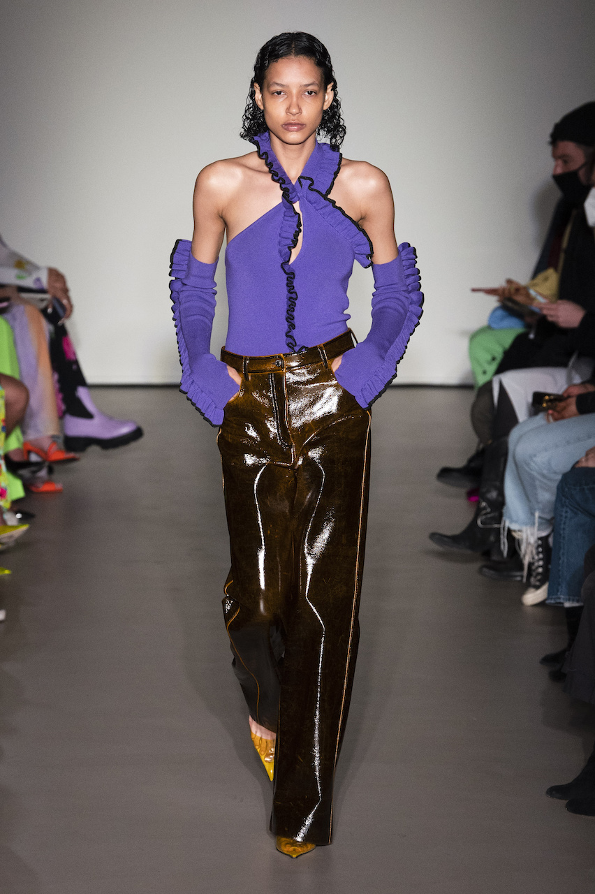 بنطلون جلد بني من MSGM