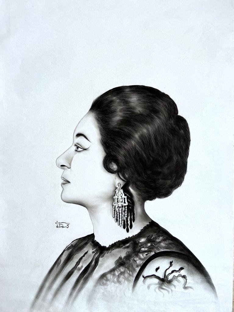  كوكب الشرق أم كلثوم بريشة الفنان طارق بلدينا. 