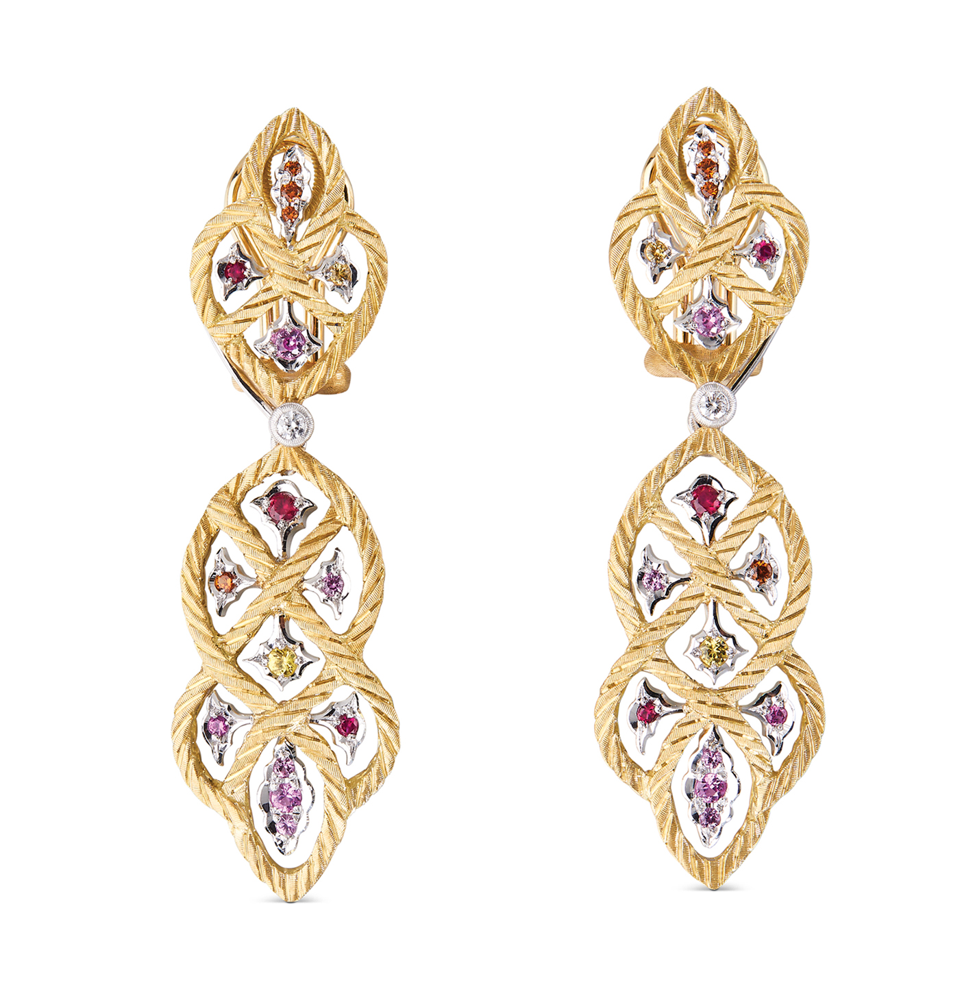 أقراط أذن من مجموعة Étoilée Color من الياقوت الوردي، السبيسارتين، والياقوت الأحمر