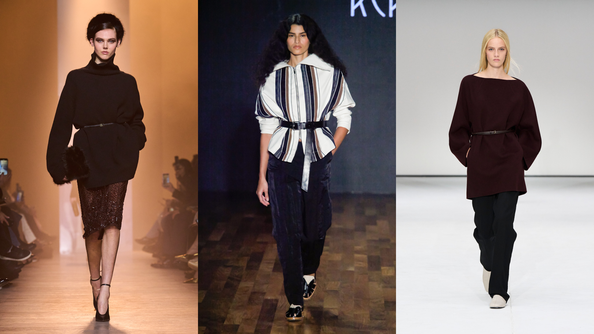 أحزمة رفيعة فوق كنزات صوفية وثقيلة