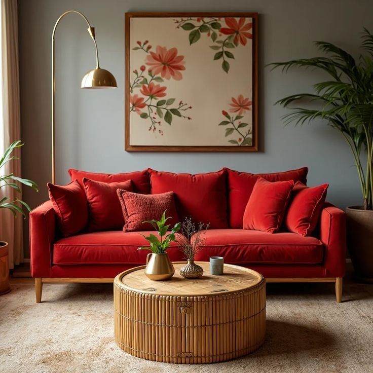 أريكة باللون الأحمر الزاهي