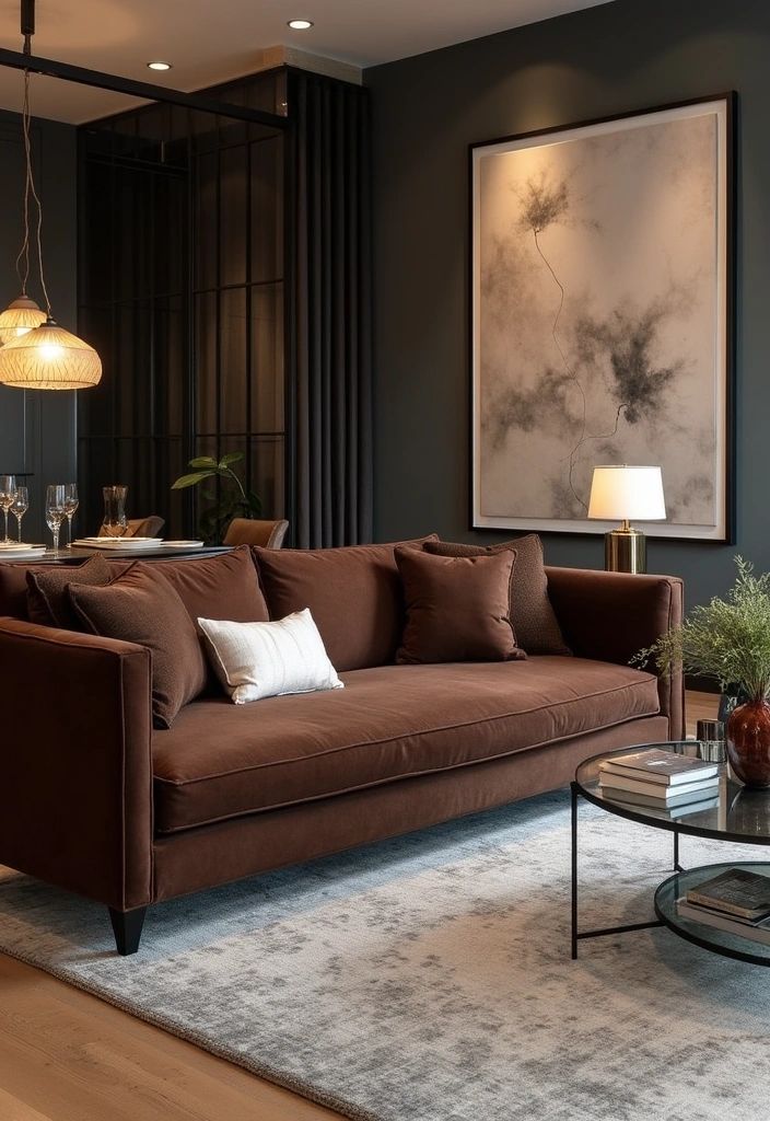 أريكة مخملية أنيقة باللون البني الشوكولاتة