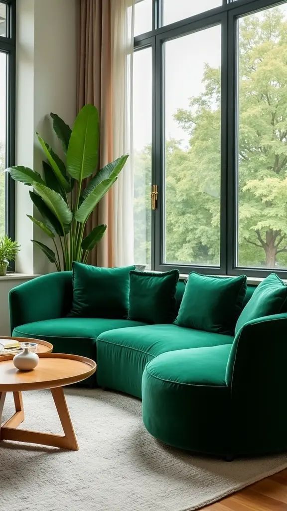 أريكة مخملية باللون الأخضر الزمردي