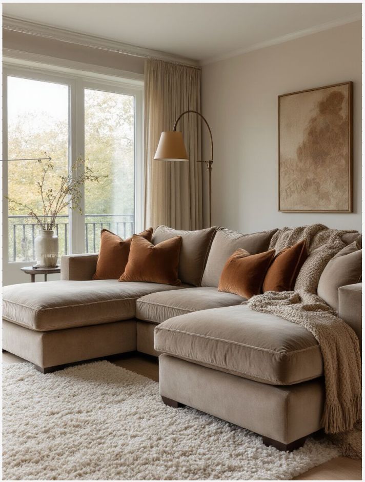 أريكة مخملية بلون التوب الفاتح