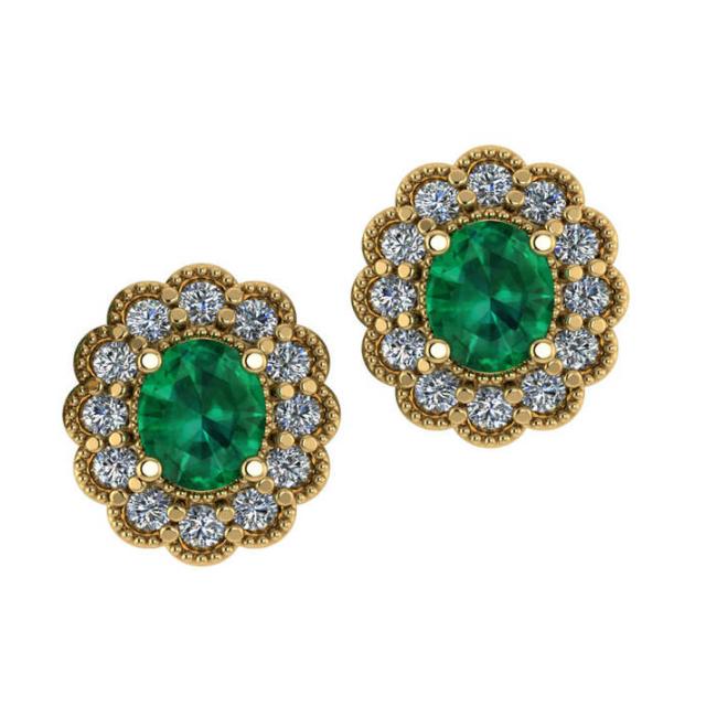 أقراط Oval Emerald & Diamond Scalloped Halo من Raven Fine Jewelers