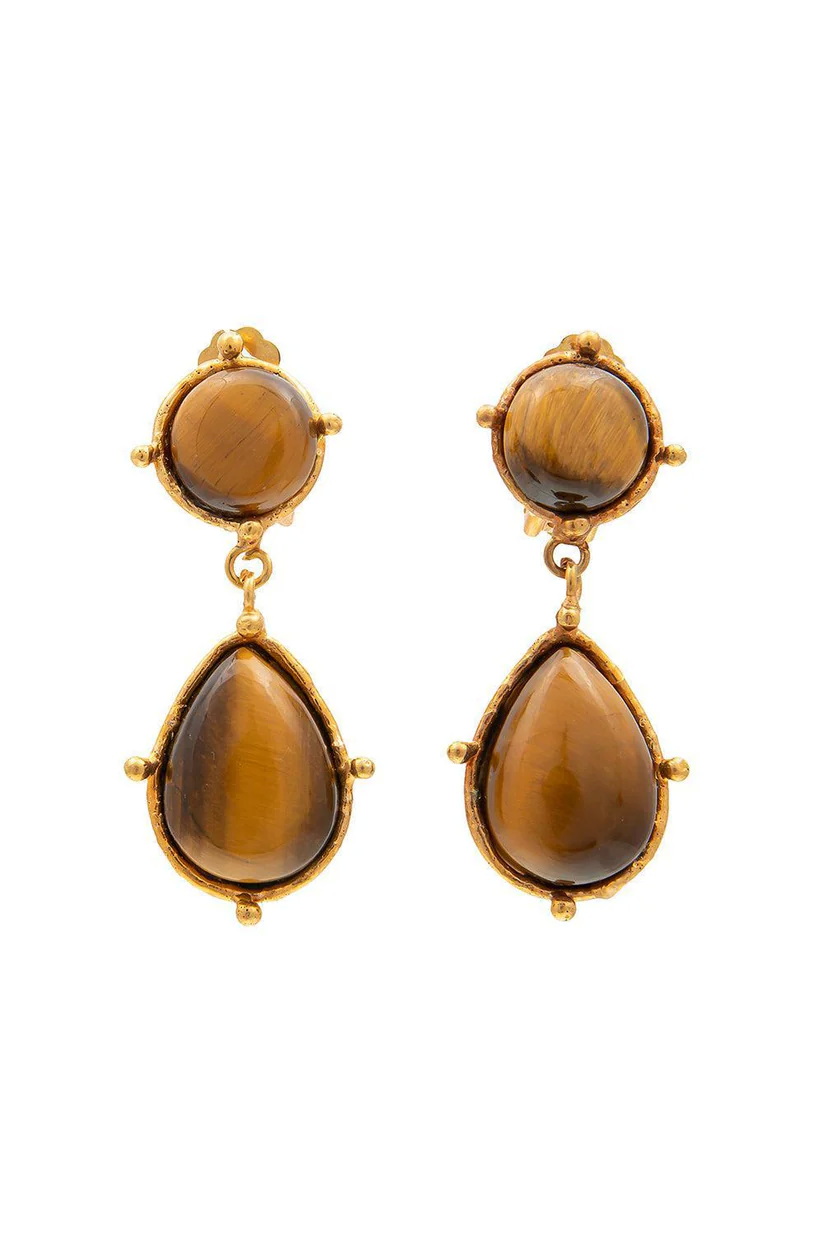 أقراط Tiger Eye 2 Pierres Dots من SYLVIA TOLEDANO