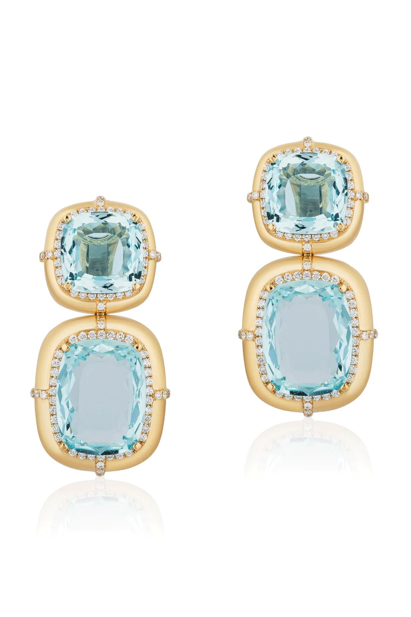 أقراط Two Row Aquamarine G-Classics من GOSHWARA