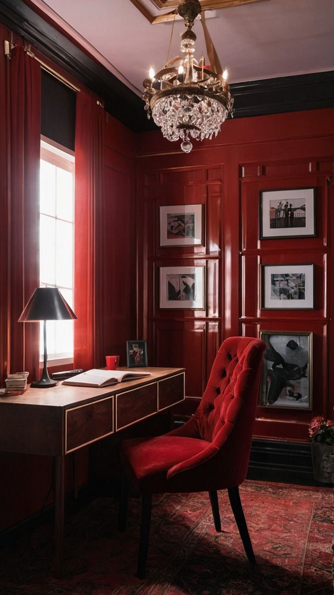 ألوان العقيق الأحمر في غرفة المكتب المنزلي