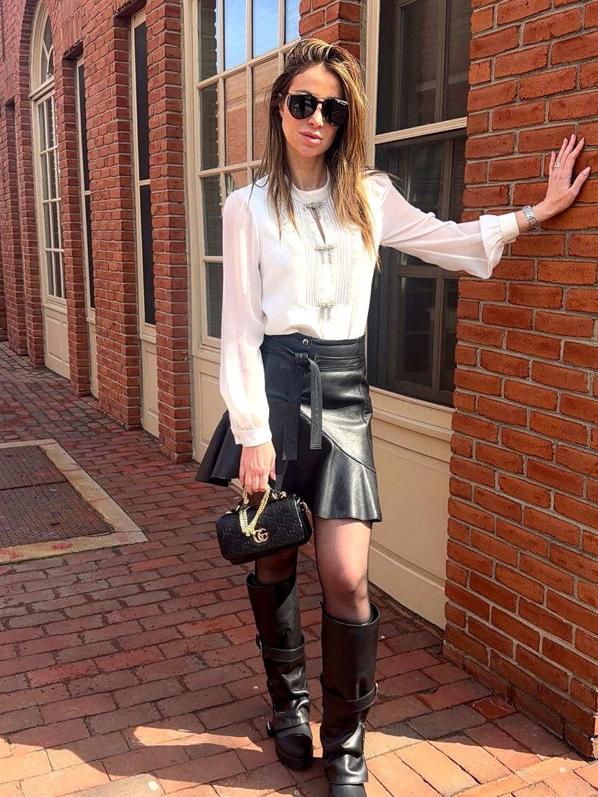 تنسيق التنورة الجلد على طريقة أنابيلا هلال