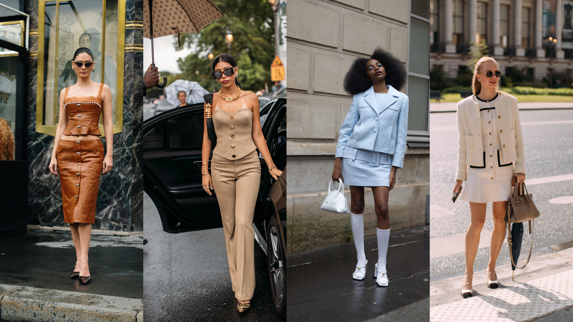 إطلالات أحادية اللون بقطع مناسبة لقصار القامة من شوارع الموضة