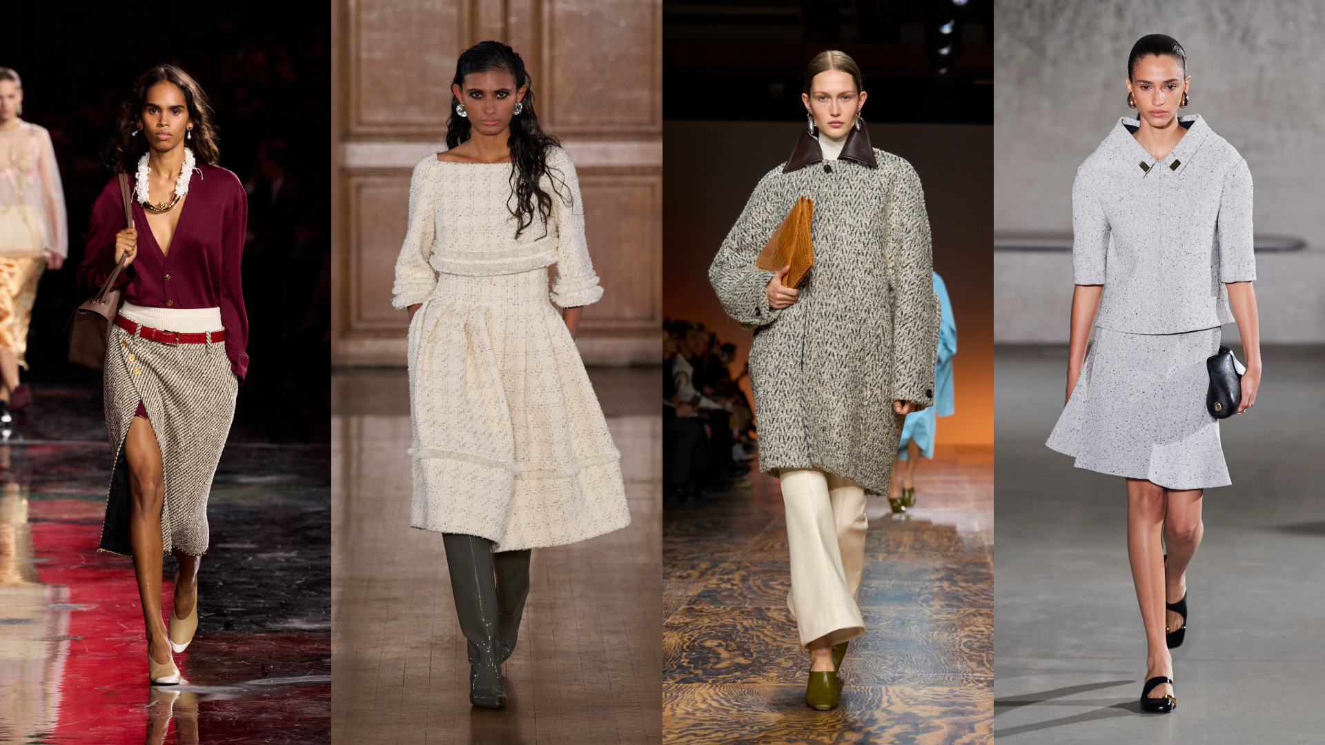 إطلالات أنيقة من الصوف والتويد من Tory Burch وBottega Veneta وHuishan Zhang وChanel