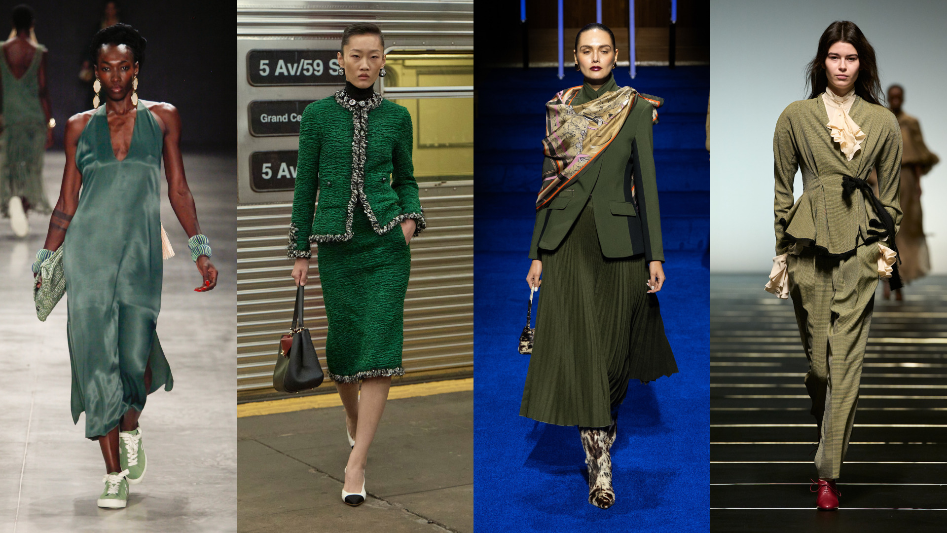 إطلالات كلاسيكية بألوان الأخضر الداكن