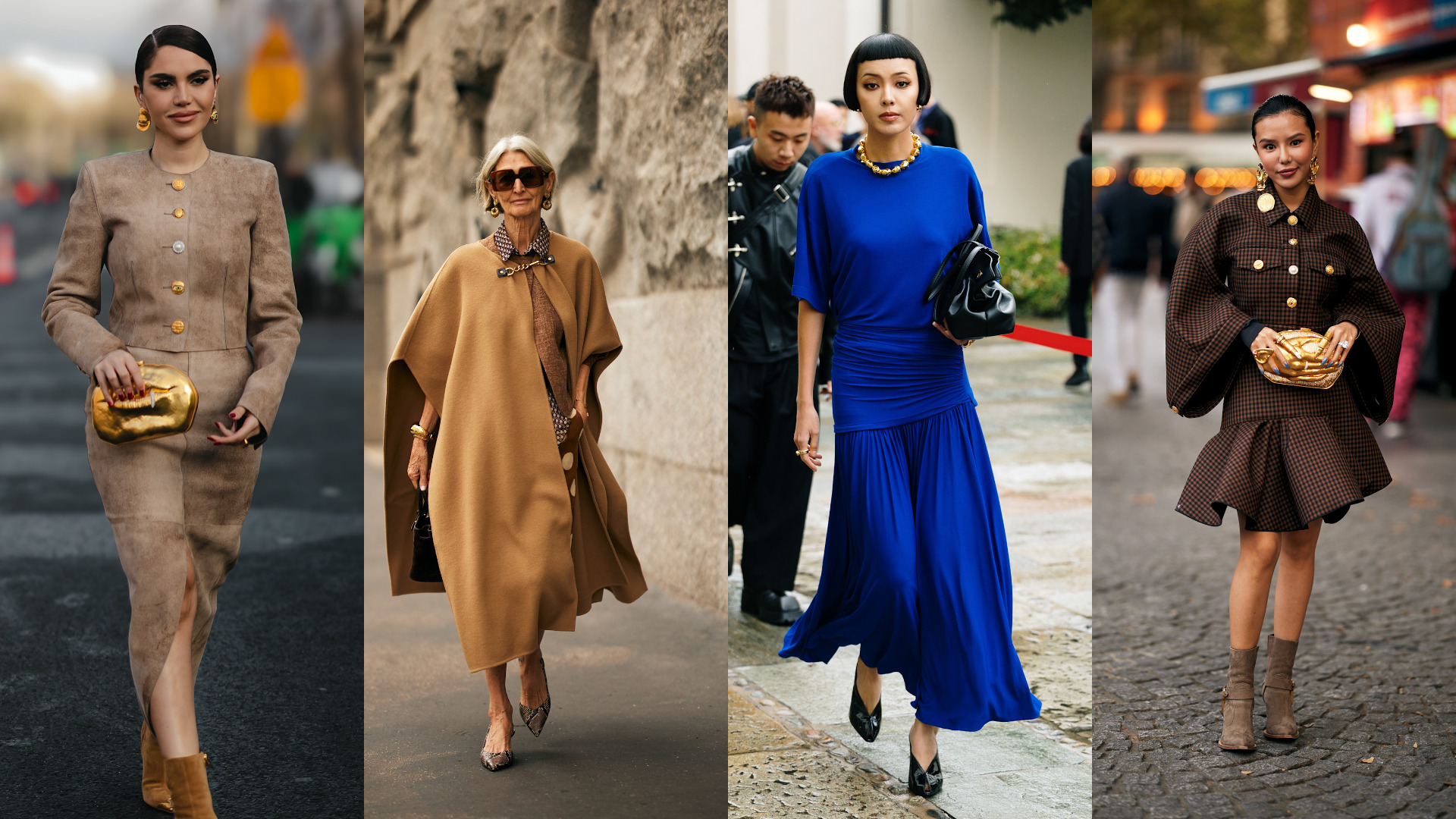 إطلالات مع إكسسوارات باللون الذهبي من شوارع الموضة