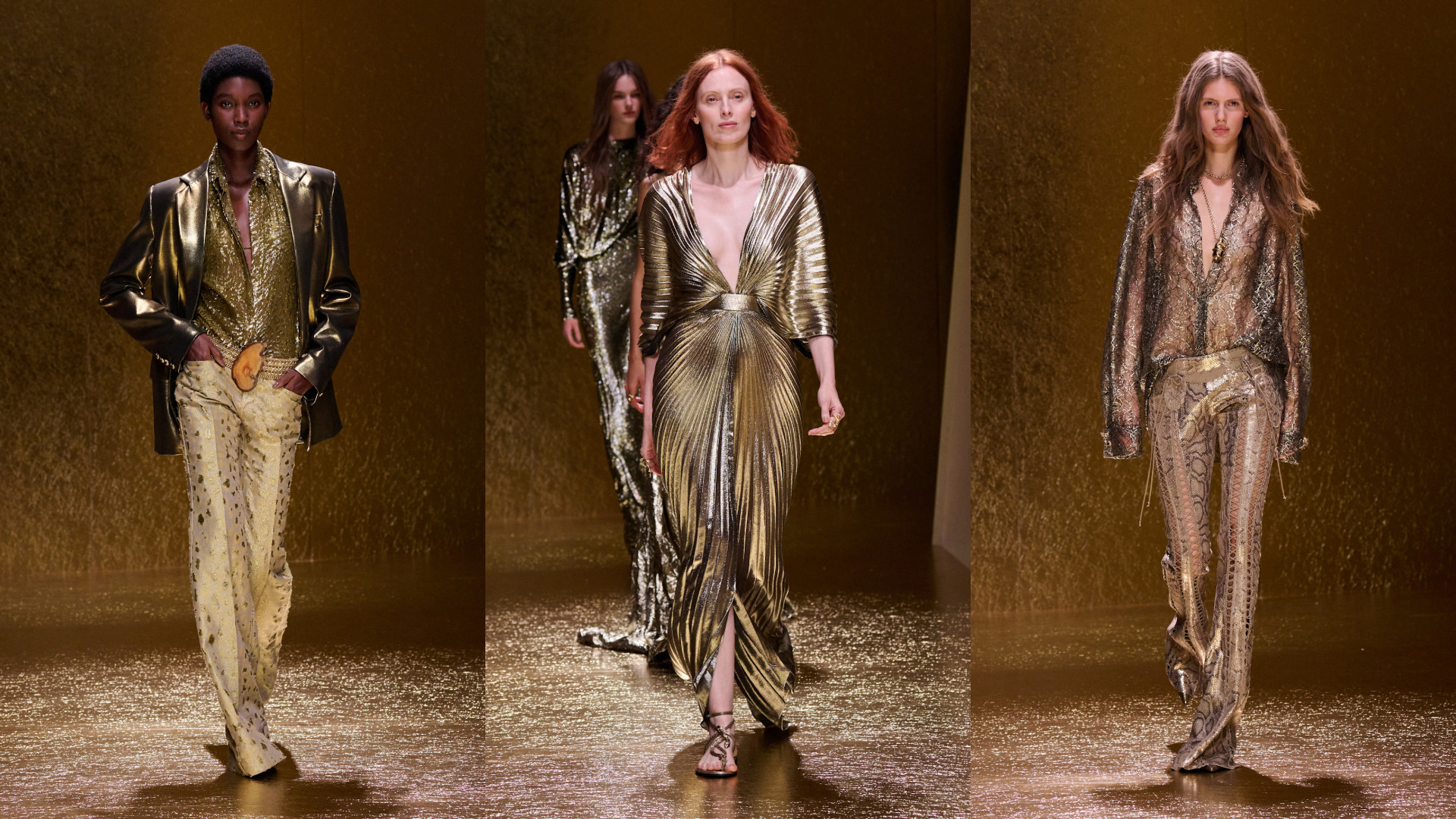 إطلالات ملفتة باللون الذهبي اللامع من ‏Roberto Cavalli