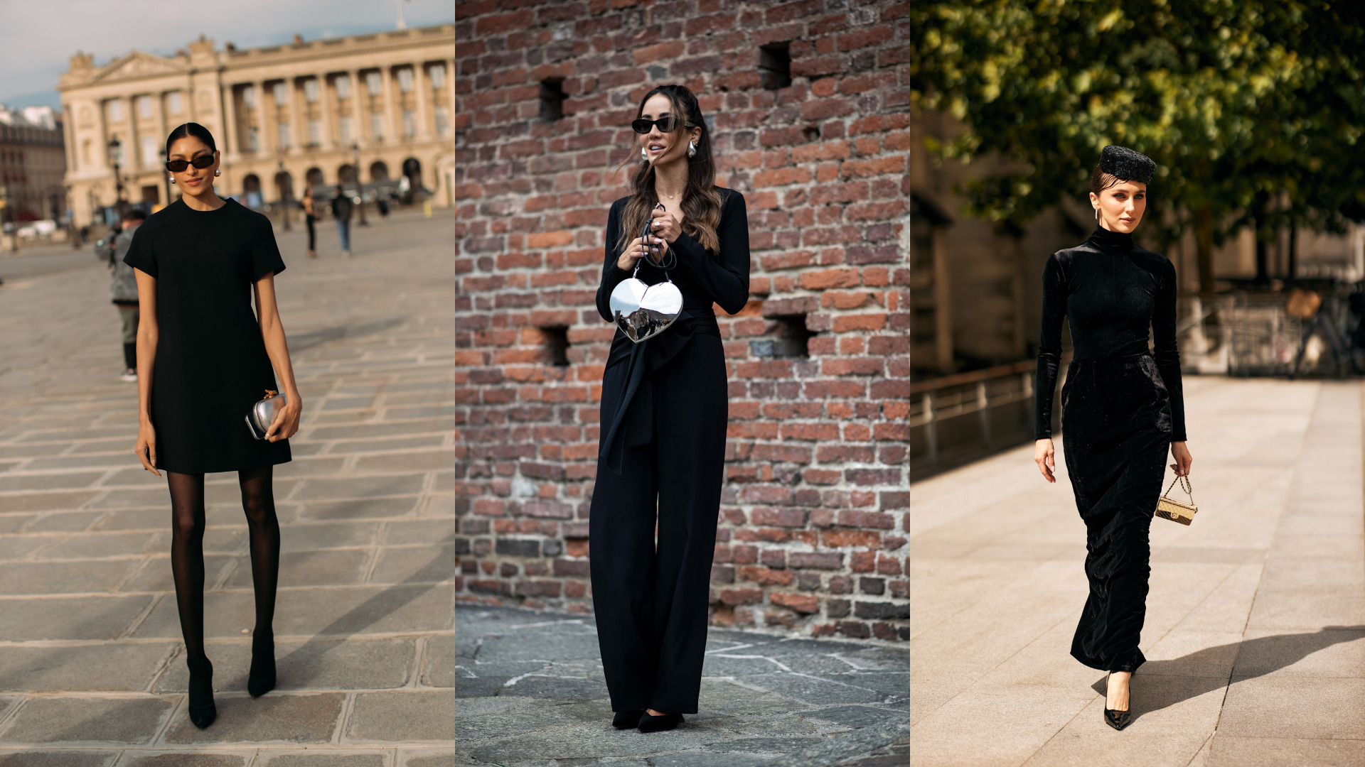 إطلالات من شوارع الموضة باللون الأسود الكلاسيكي مع حقائب معدنية