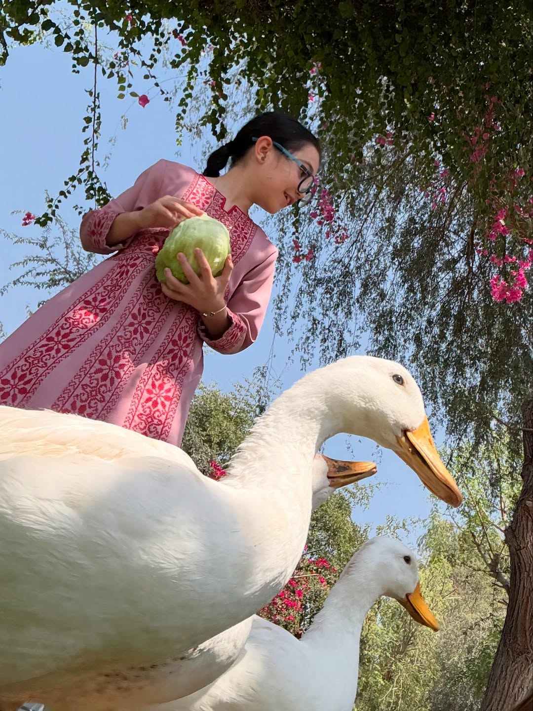 إميليا جبر مرتدية ثوبا طويلا باللون الزهري الشاحب