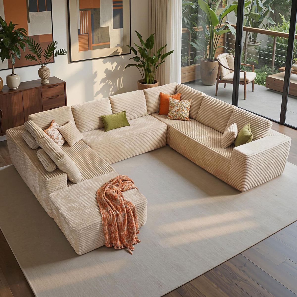 الأرائك على شكل حرف u توفر مساحة جلوس واسعة ومثالية للعائلات الكبيرة