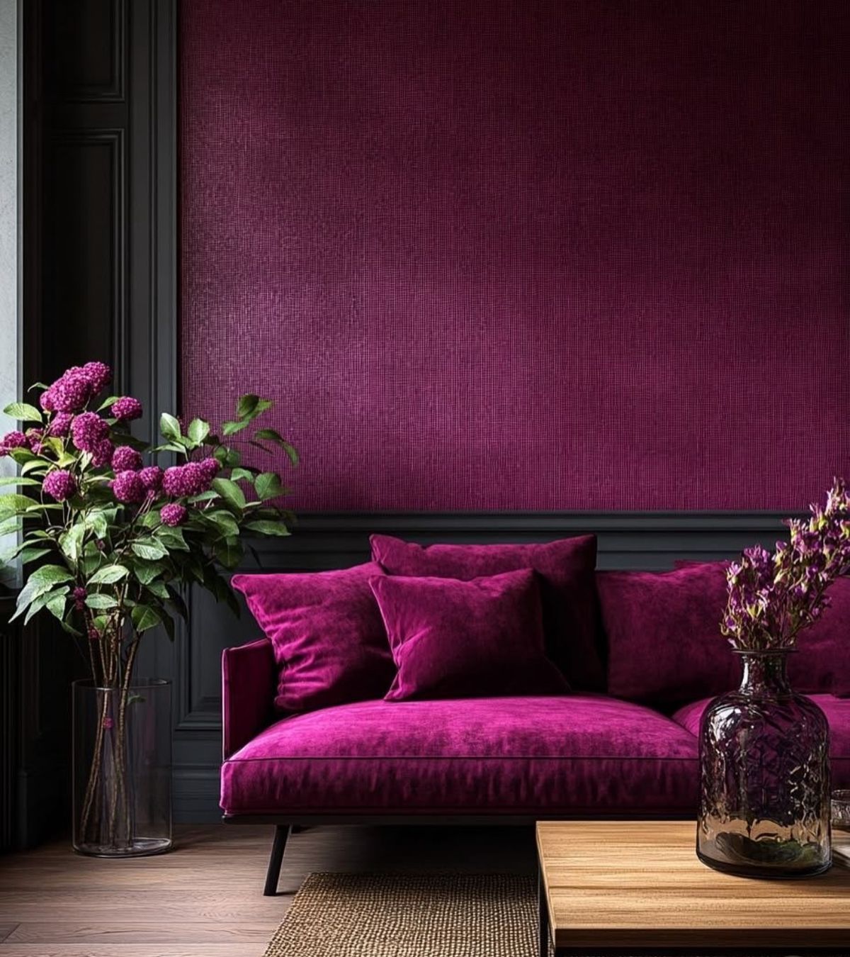 الأرجواني المائل للأحمر يمنح الغرفة عمقًا يخلق جوًا دافئًا