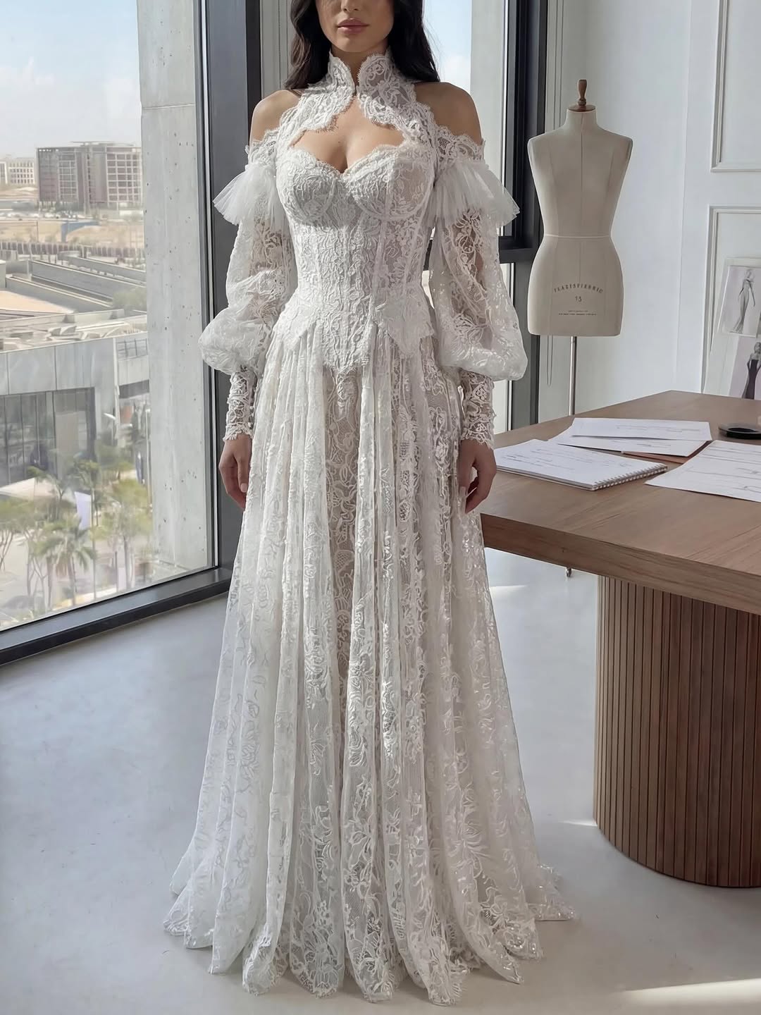 الأكمام الدراماتكية في موضة عروس 2026- الصورة من hanemielgabry.couture