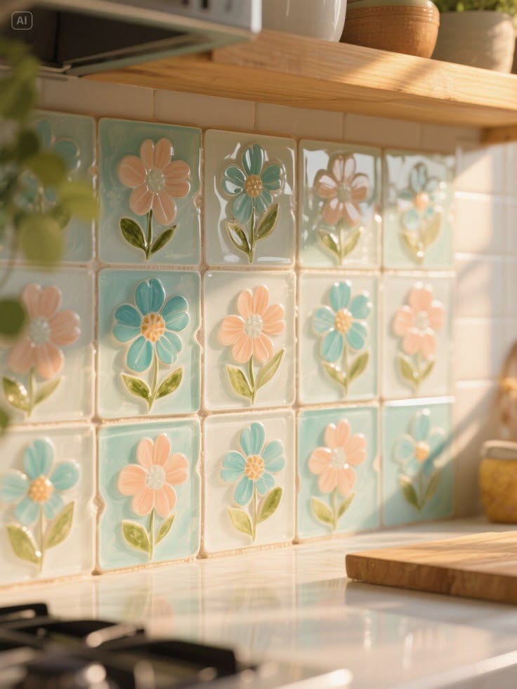 البلاط المزخرف يدويا بالورود هو طريقة رائعة لإضفاء لمسة شخصية على المطبخ