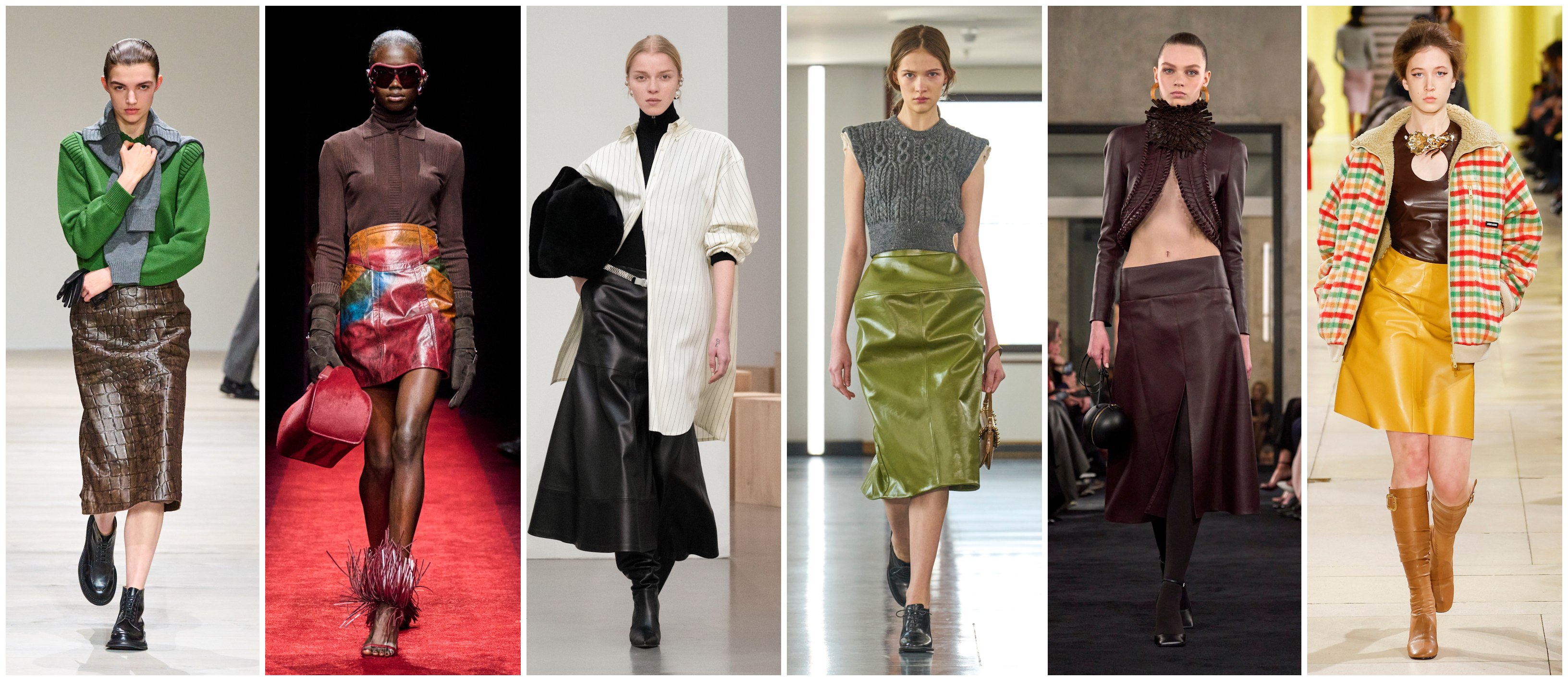 التنورة الجلدية لدى كل من ميوميو، آلايا، بالي، براندن ماكسويل، فيراري، وايمليا ويكستيد