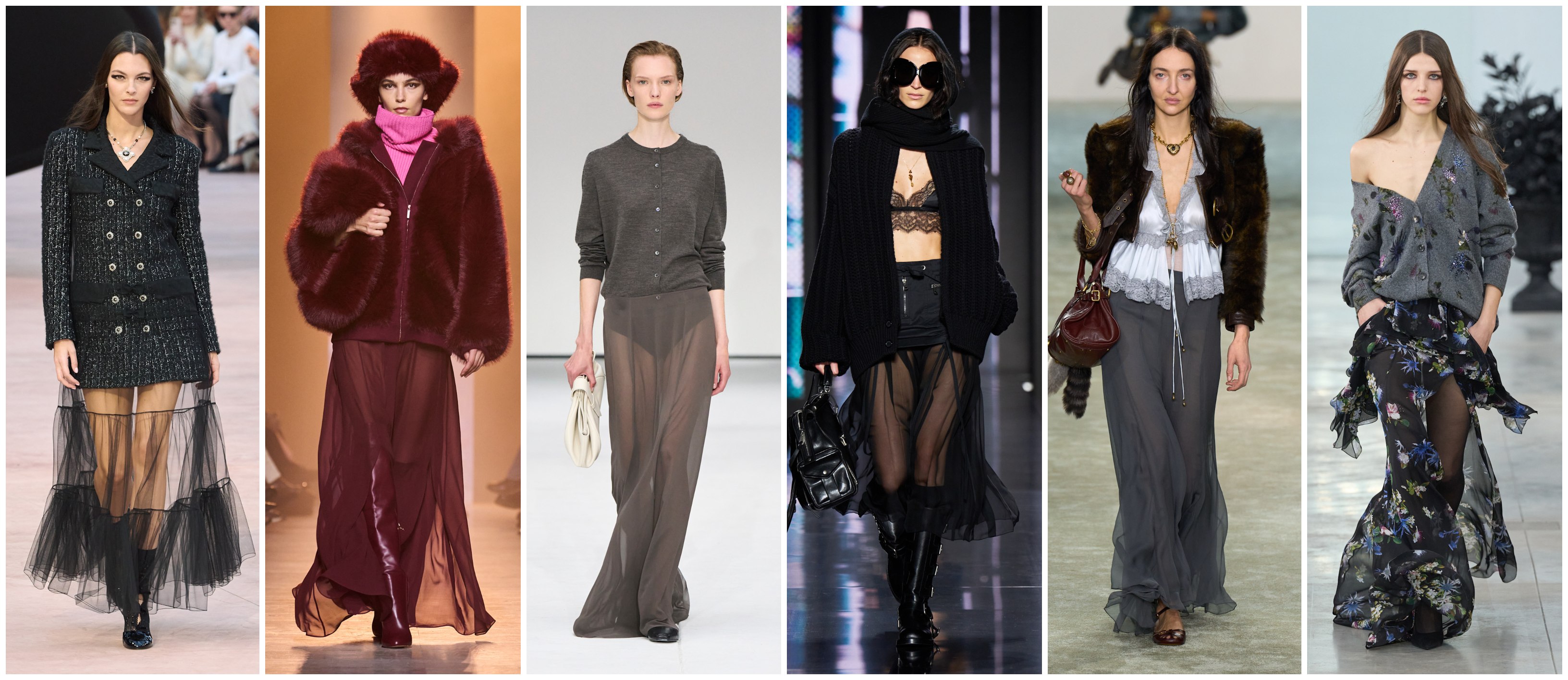 التنورة الشفافة لدى كل بلومارين من كلوي، دولتشي أند غابانا، كوس، ايلي صعب، وشانيل