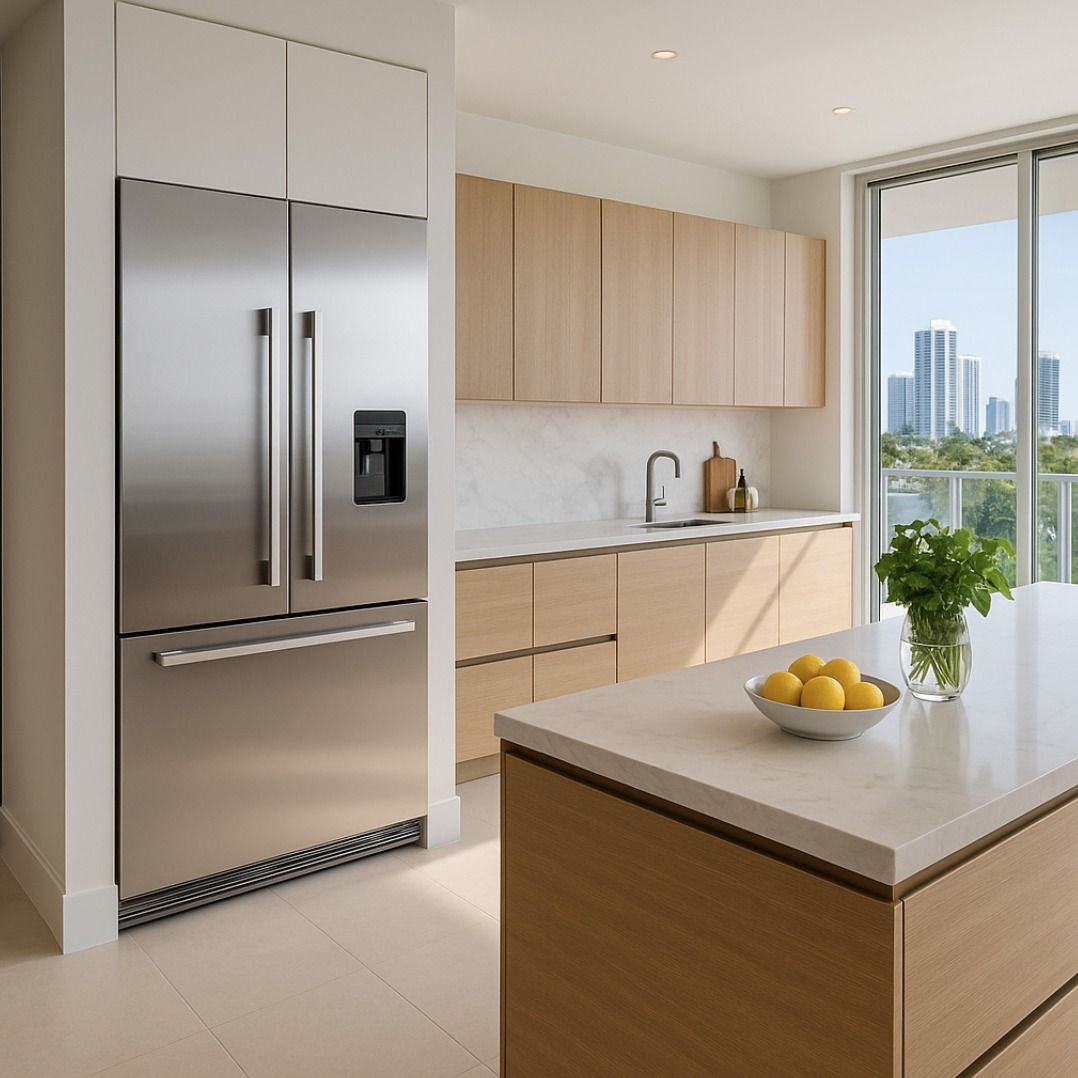 الثلاجات بعمق قريب من سطح العمل تمنح المطبخ مظهرًا أكثر ترتيبًا وانسيابية