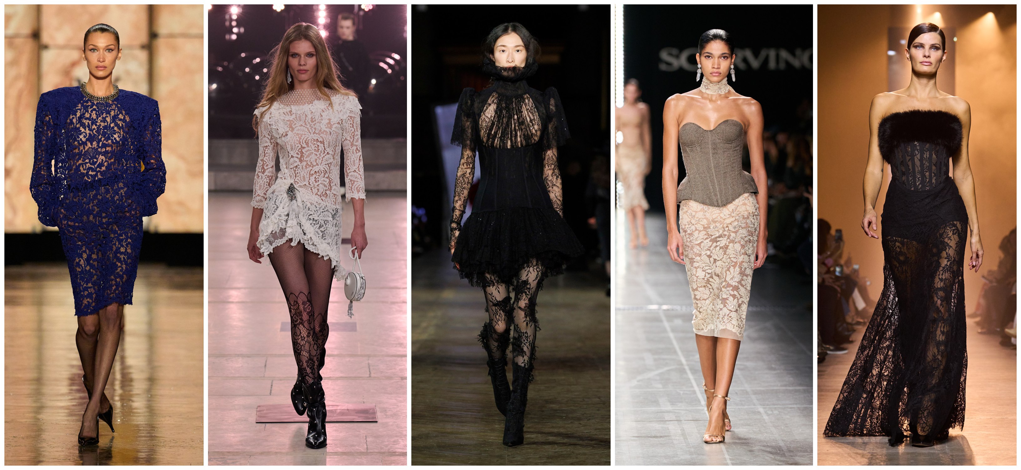 الدانتيل كما شاهدناه لدى كل من ايلي صعب، ارمانو شيرفينو، الكسندر مكوين، ايزابيل ماران وسانت لوران