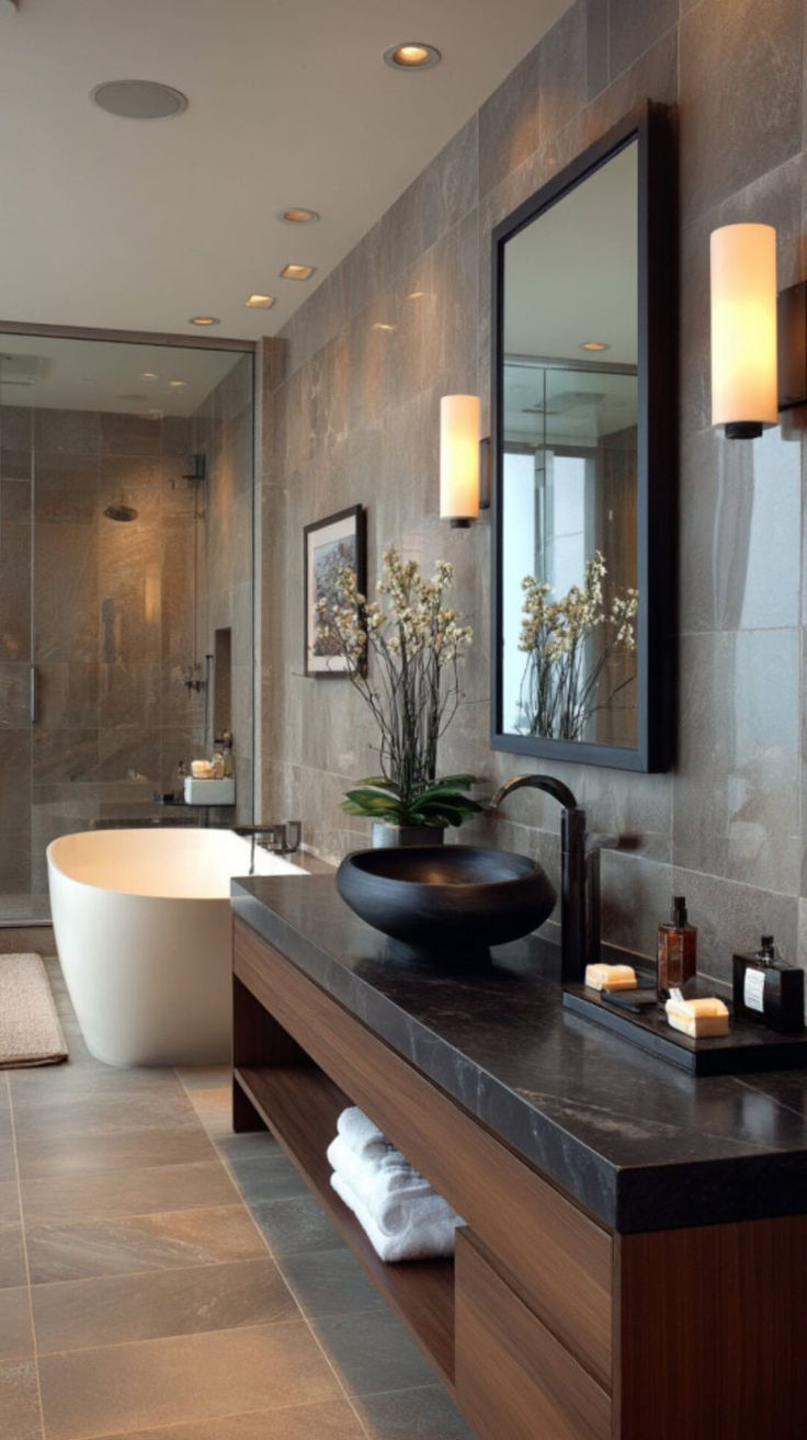 الدرجات الداكنة خيارًا مثاليًا للحمامات العصرية