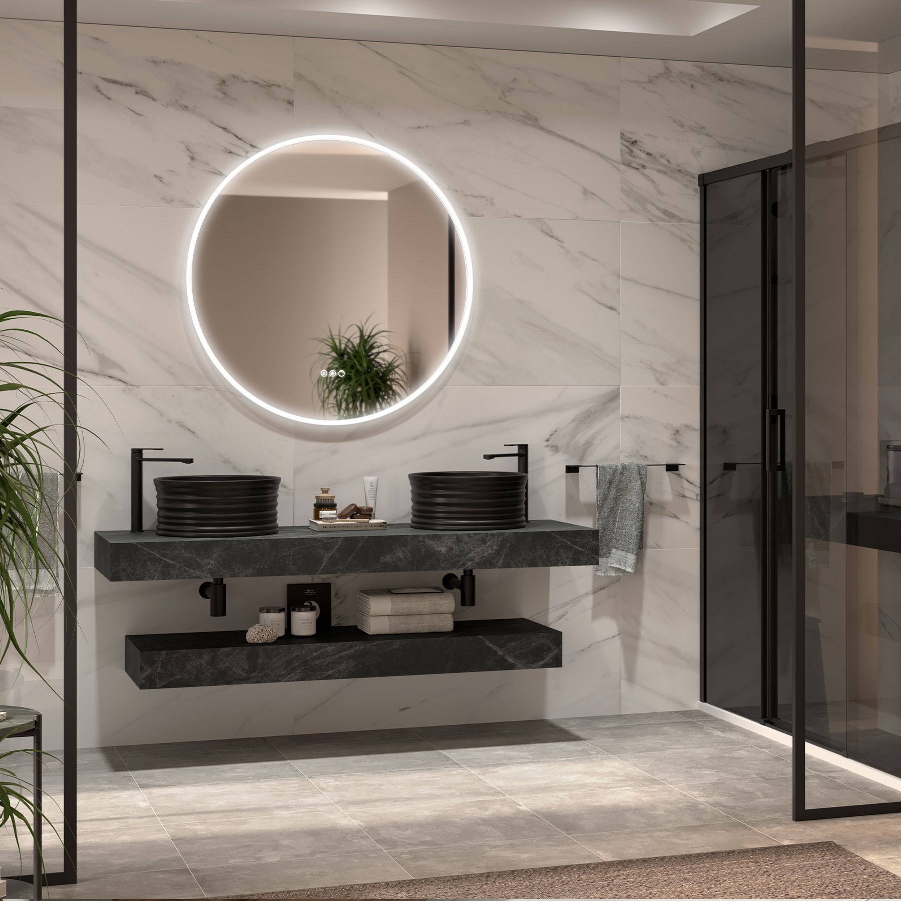 الدرجات المشتقة من الأسود من أجمل النغمات التي يمكن اختيارها لأسطح عمل الحمام