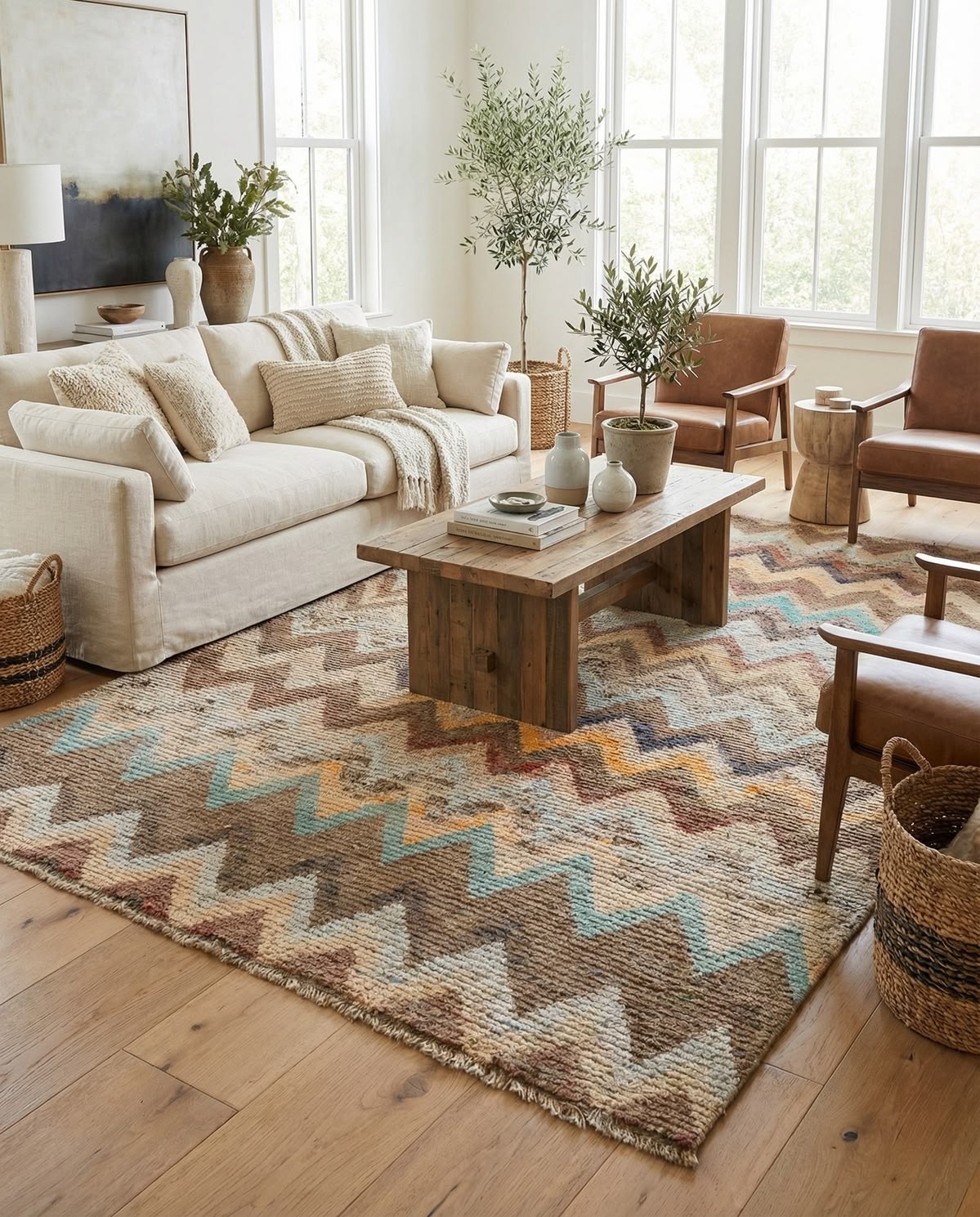 السجادة الكبيرة في الغرفة المحدودة يمكنها خلق إحساس بالتماسك والاستمرارية