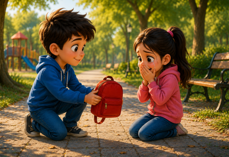 القصة الثانية سر الحقيبة الحمراء الصورة مصممة بالذكاء الإصطناعي