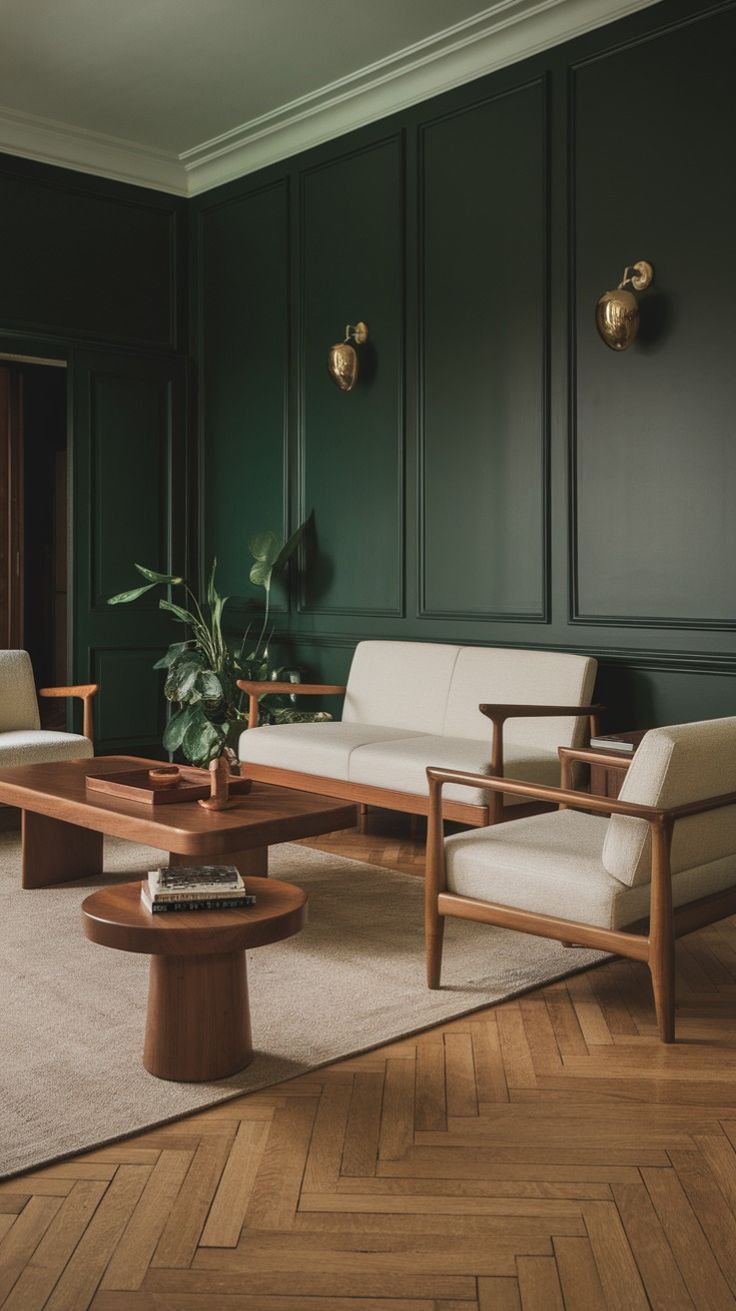 اللون الأخضر الداكن يمنح المساحات إحساسًا بالترتيب والفخامة