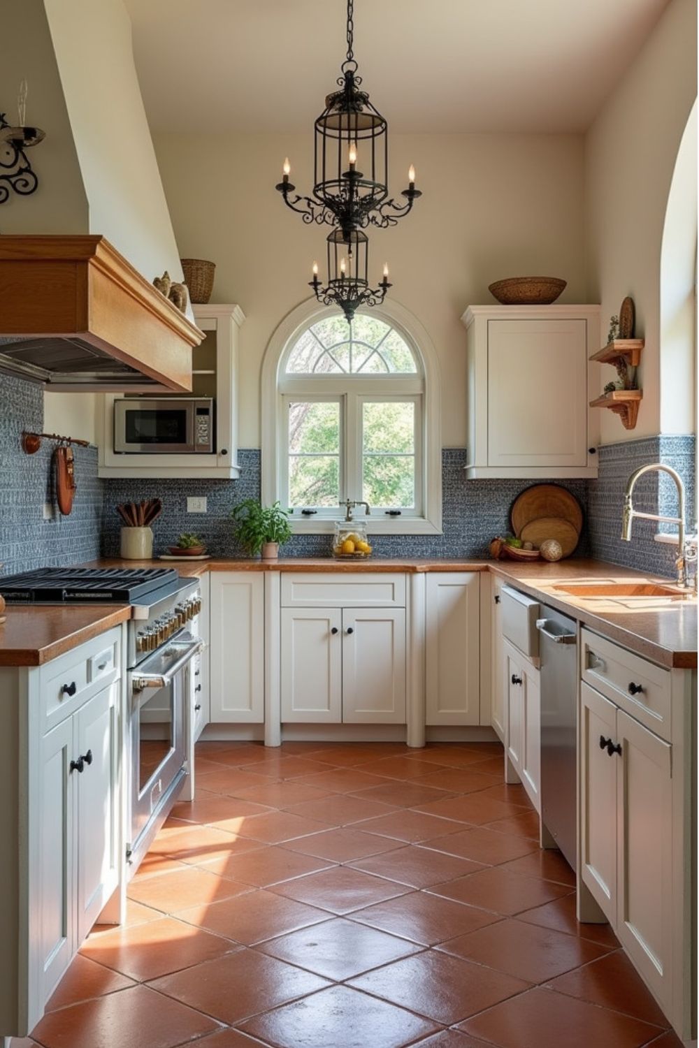 المطبخ على شكل حرف U يتكون من 3 صفوف من الخزائن والأسطح تشكل زاويتين قائمتين