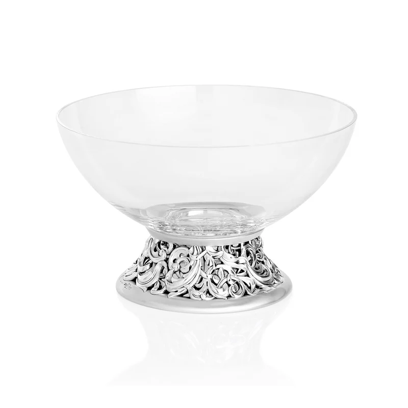 الوعاء الزجاجي المزخرف يدويًا بعناية بتشطيب من الفضة والذهب والشفافية