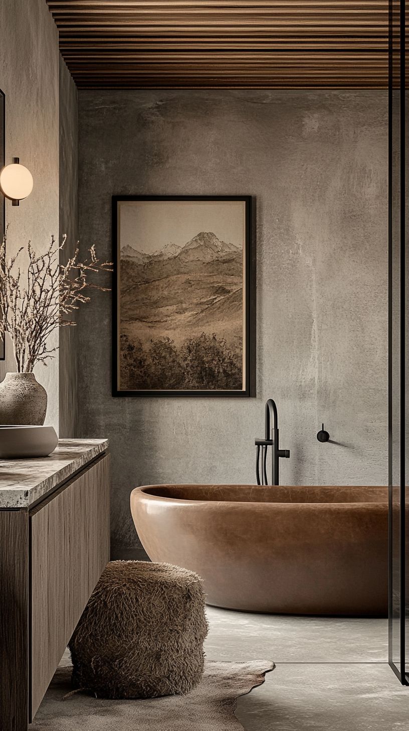 بالأعمال الفنية فوق حوض الاستحمام، يتحول الحمام إلى بيئة مدروسة تعكس الذوق الشخصي