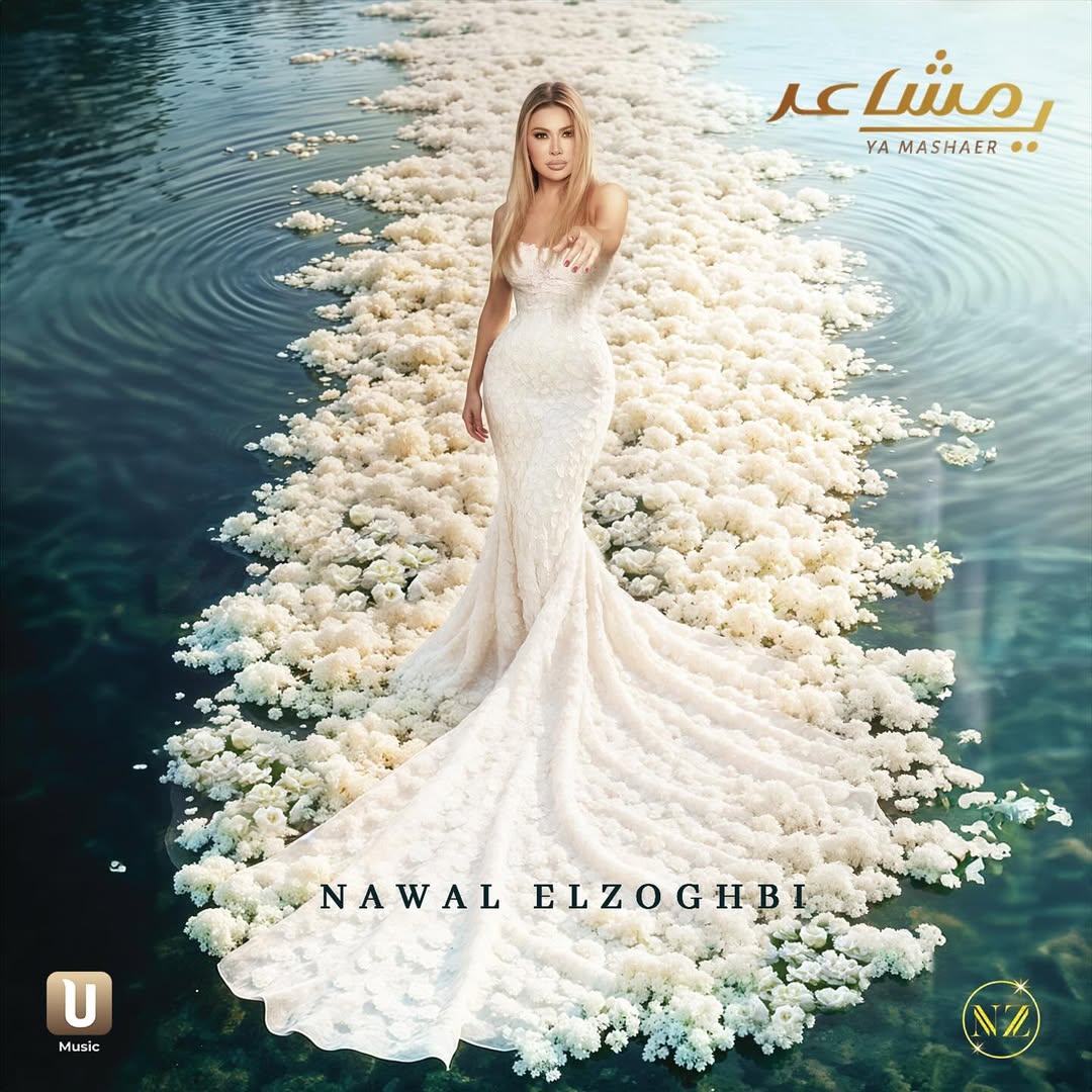 بوستر أغنية يا مشاعر للفنانة نوال الزغبي وقد أطلت بفستان الزفاف