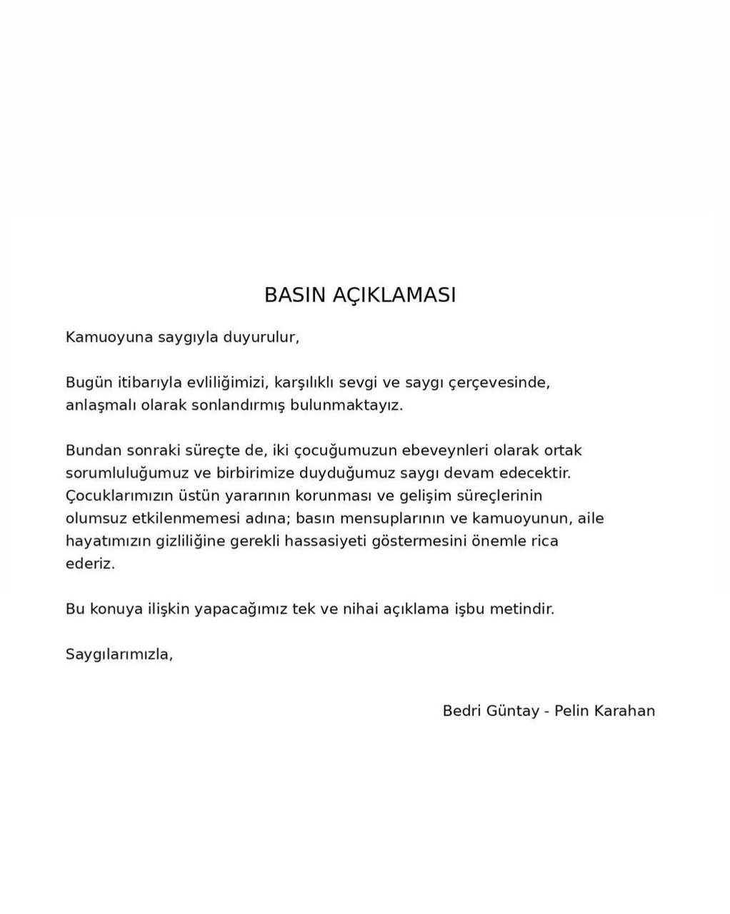 بيان بيلين كاراهان وطليقها بعد الانفصال