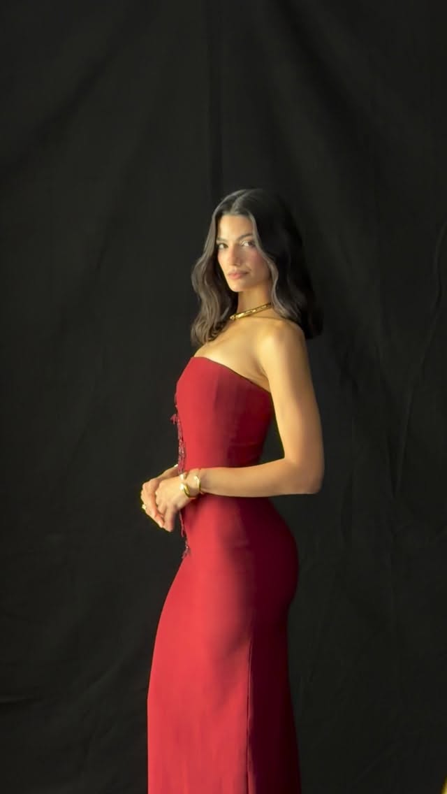 تارا عماد بفستان سهرة ناعم من تصميم إيلي صعب