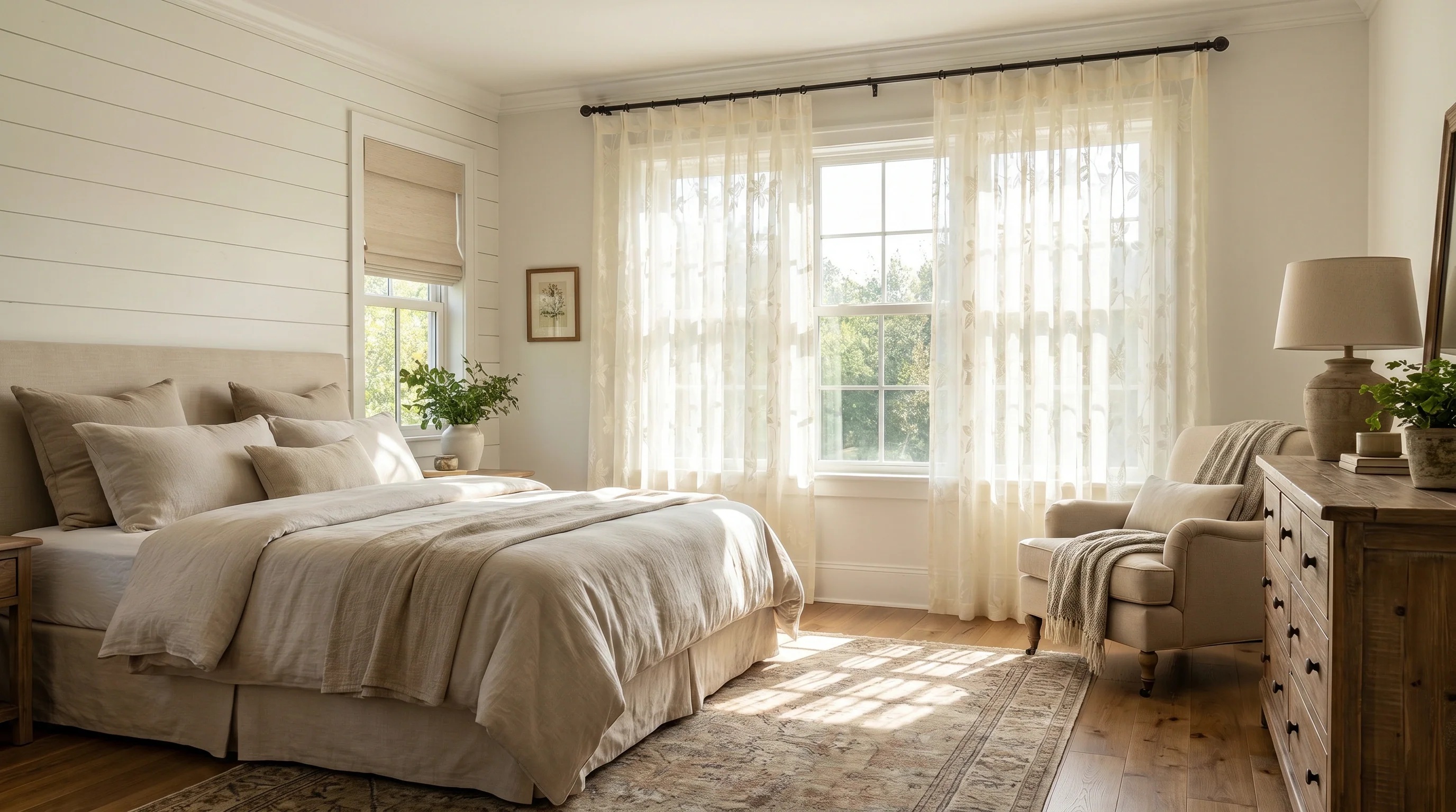 تساعد الستائر الشفافة على تشتيت ضوء النهار بلطف