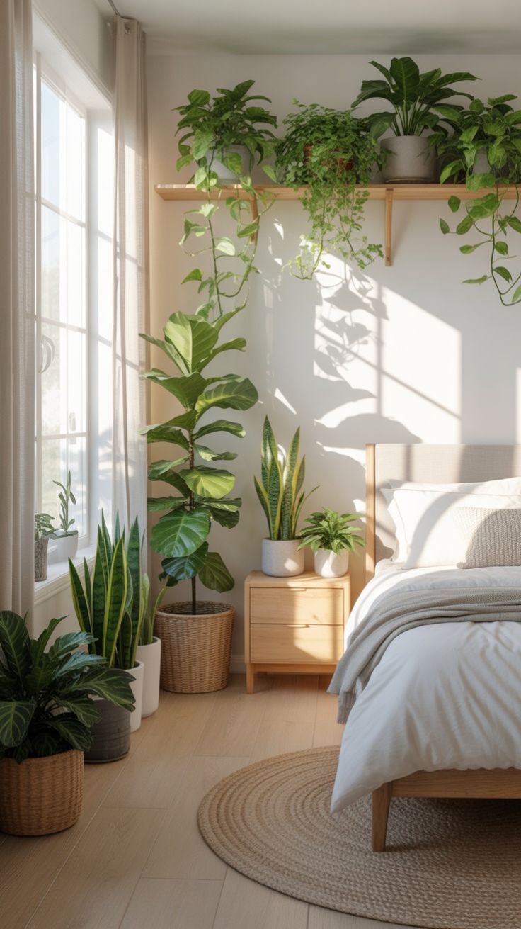 تساهم النباتات في غرفة النوم في خلق أجواء أكثر انتعاشًا وهدوءًا