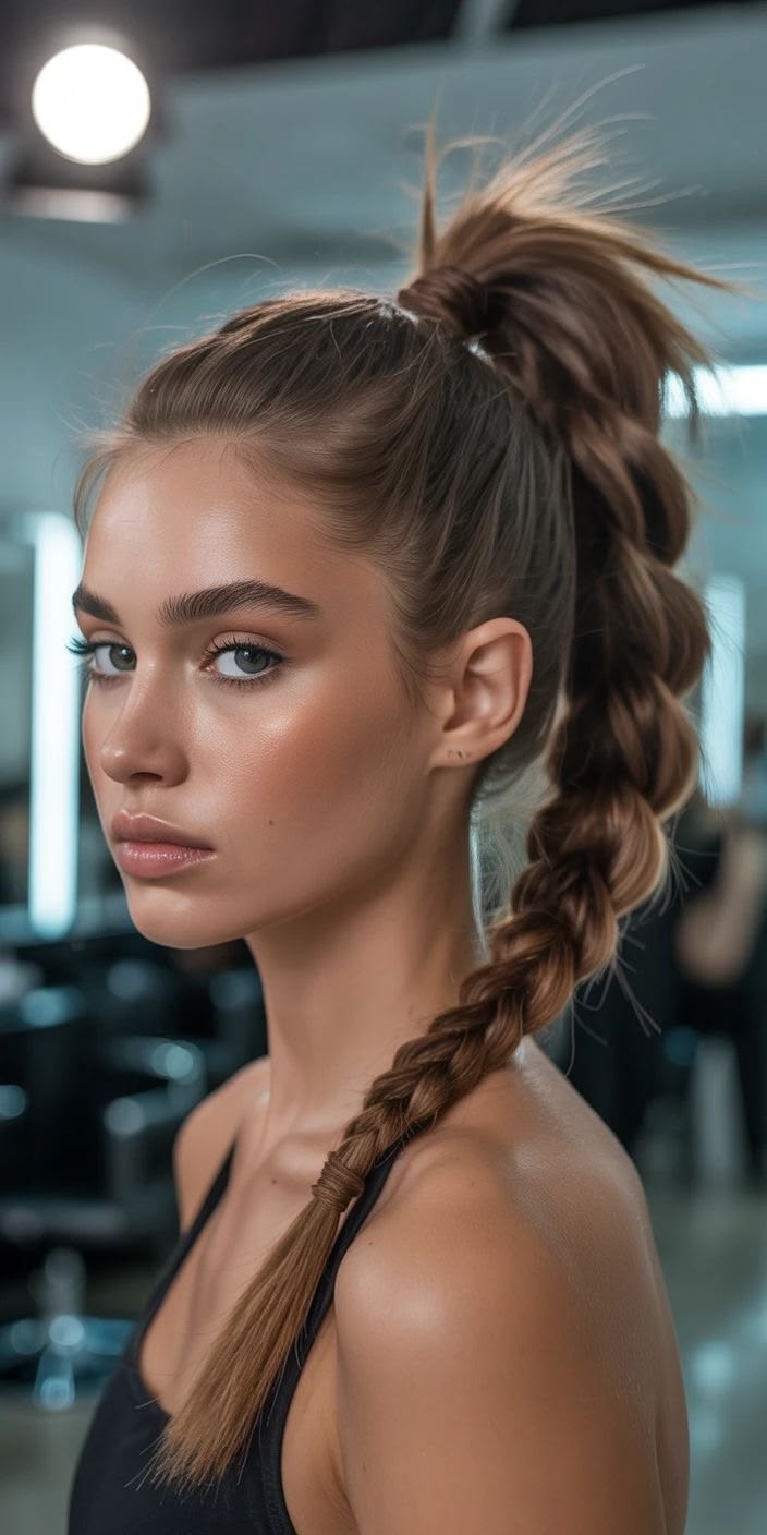 تسريحة Sleek Braided Ponytail - الصورة من Pinterest