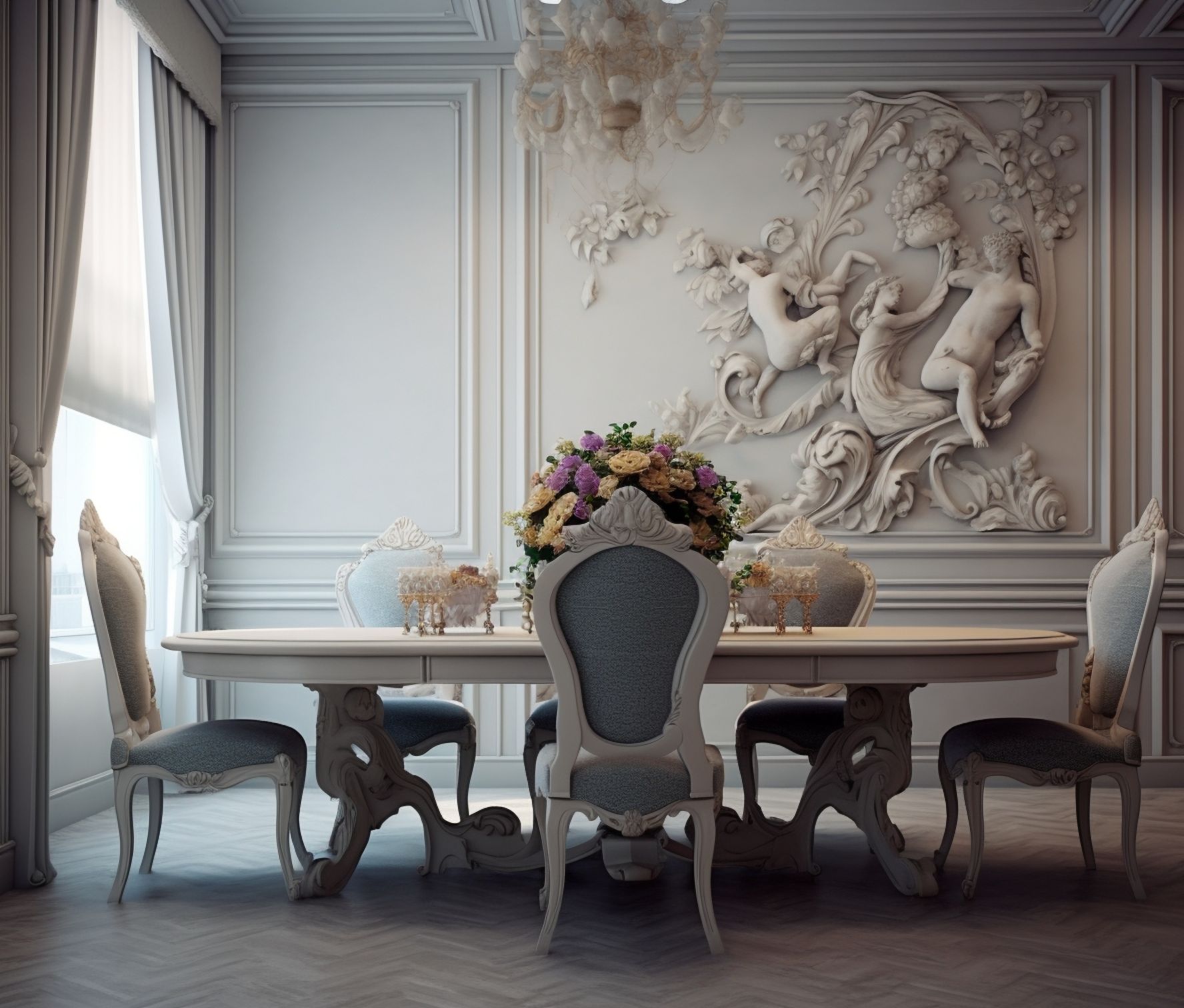 تصميمات جدار فنية تطبع غرفة الطعام بطابع فخم ومترف