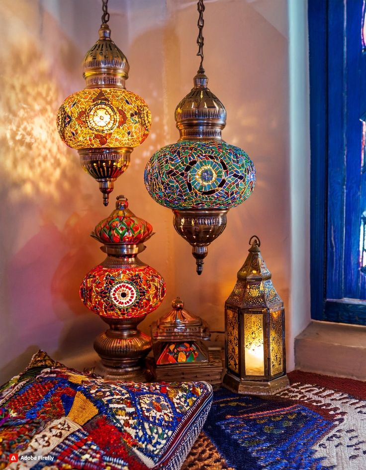 تضيف الفوانيس الملونة السحر على الغرف المغربية