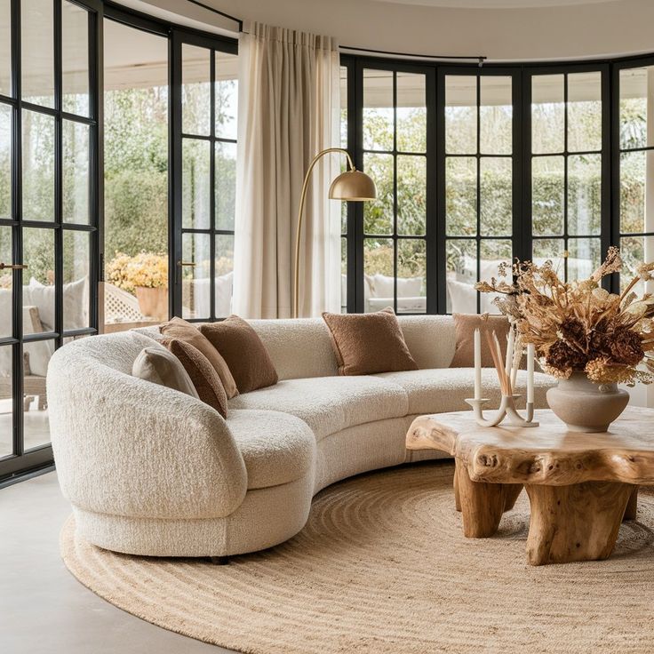 تعمل اتعمل الانحناءات العميقة للأرائك على تهدئة حدة الزوايا داخل الغرفة