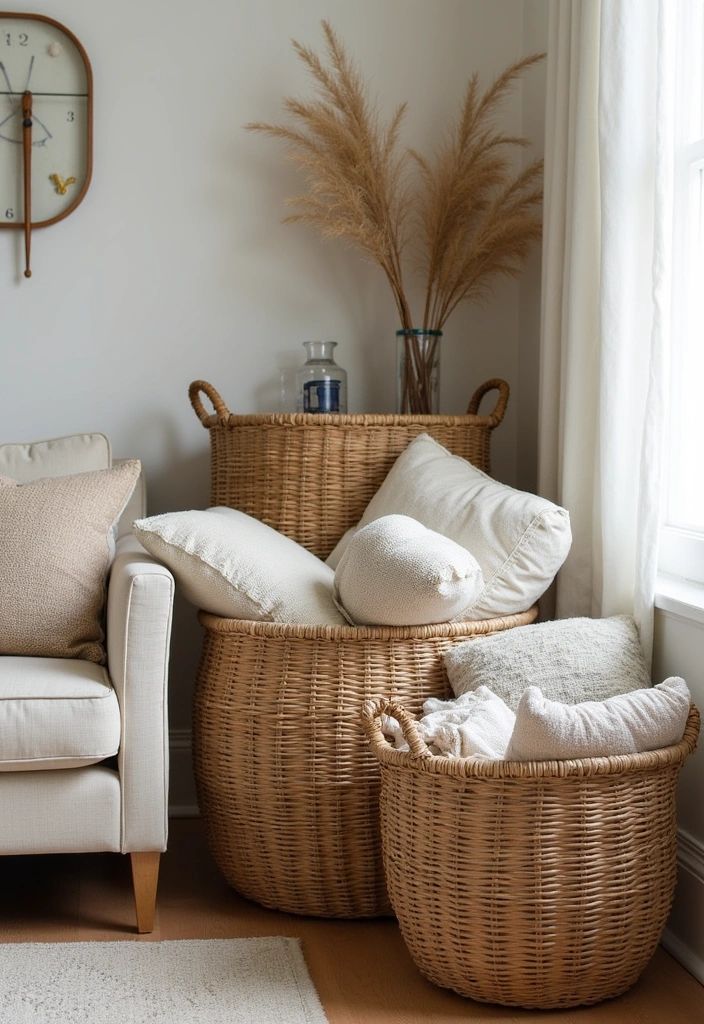 تعمل السلال المنسوجة كحلول تخزين أنيقة