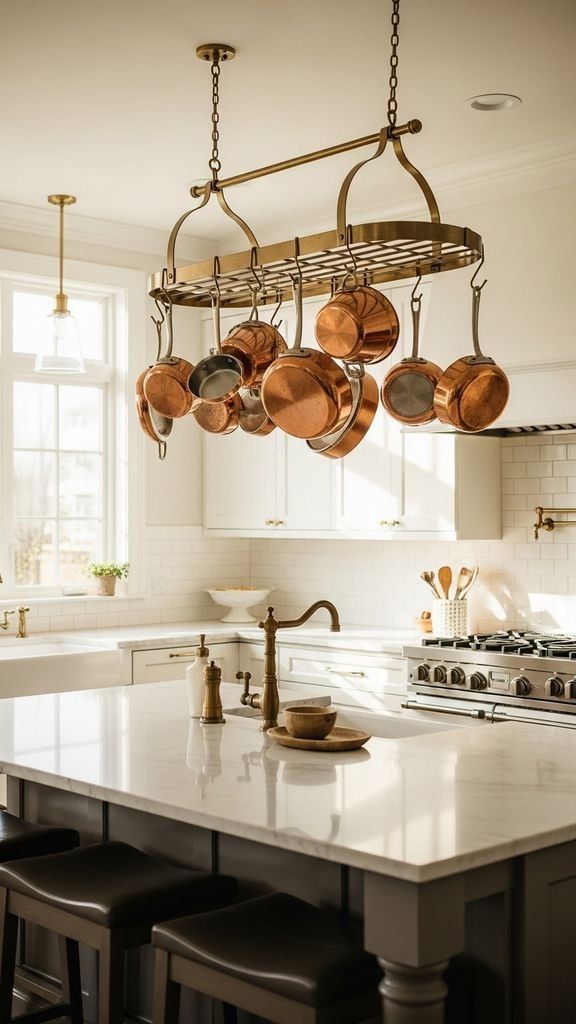 تعود حوامل الأواني المعلقة من السقف لتكون عنصرًا مميزًا في المطابخ الحديثة