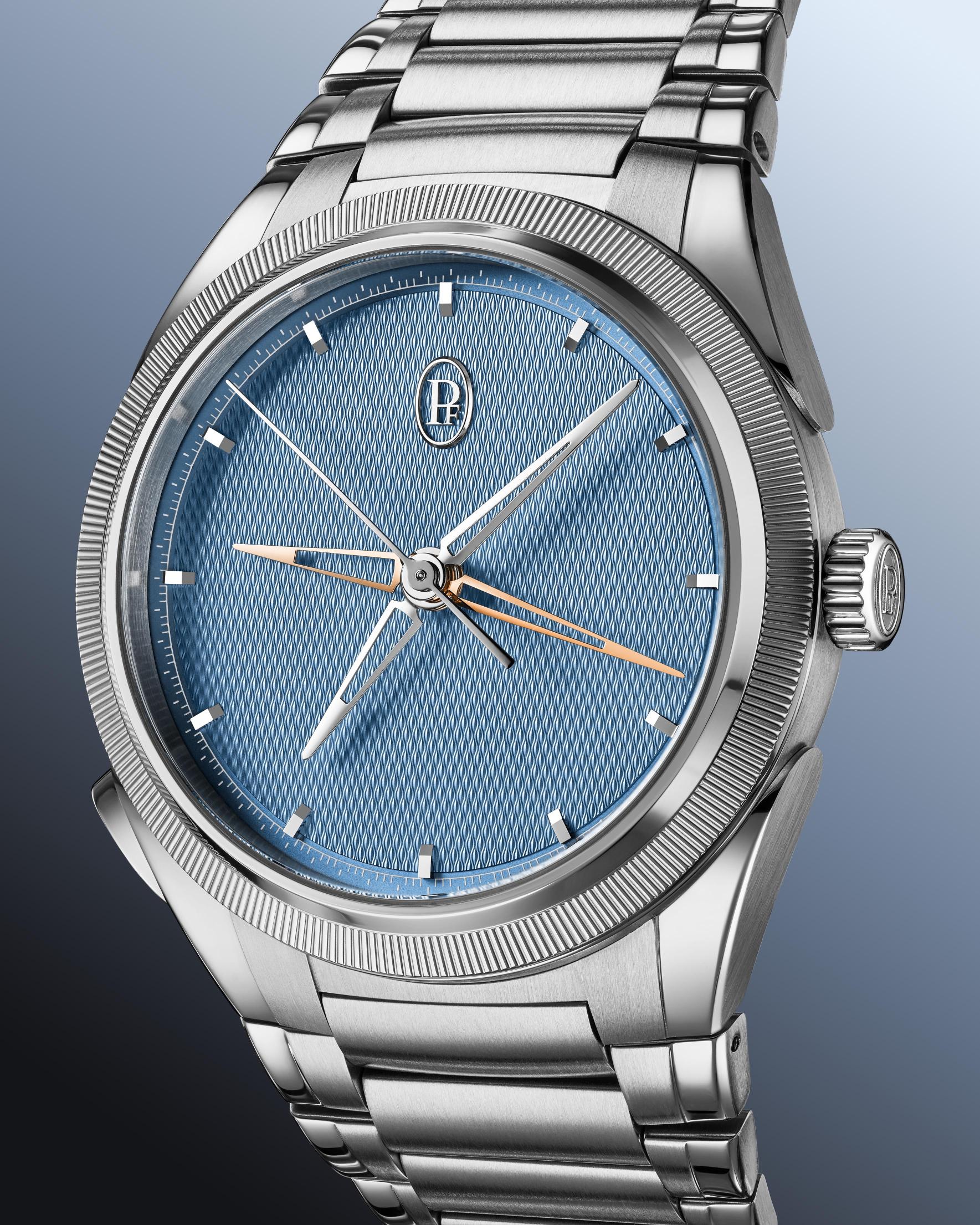 تفاصيل الميناء الأزرق بنقشة Grain d’Orge اليدوية في ساعة TONDA PF Chronographe Mystérieux