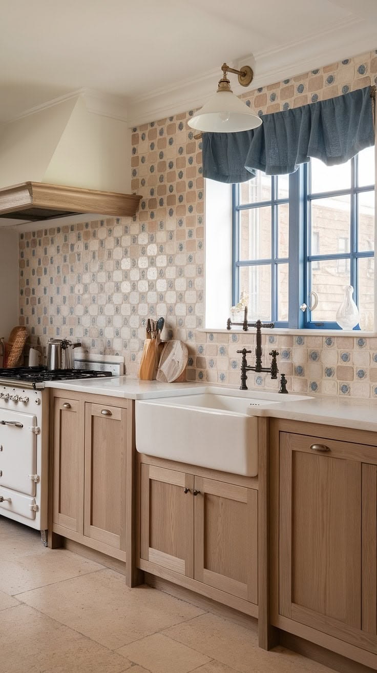 تمديد بلاط الباكسبلاش ليصل حتى السقف، هو طريقة تمنح المطبخ شعورًا فوريًا بالارتفاع والفخامة